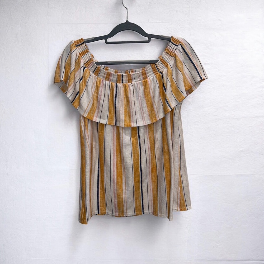 Lauren Conrad Women’s Flowy Off the Shoulder Top Size Large Striped Blouse